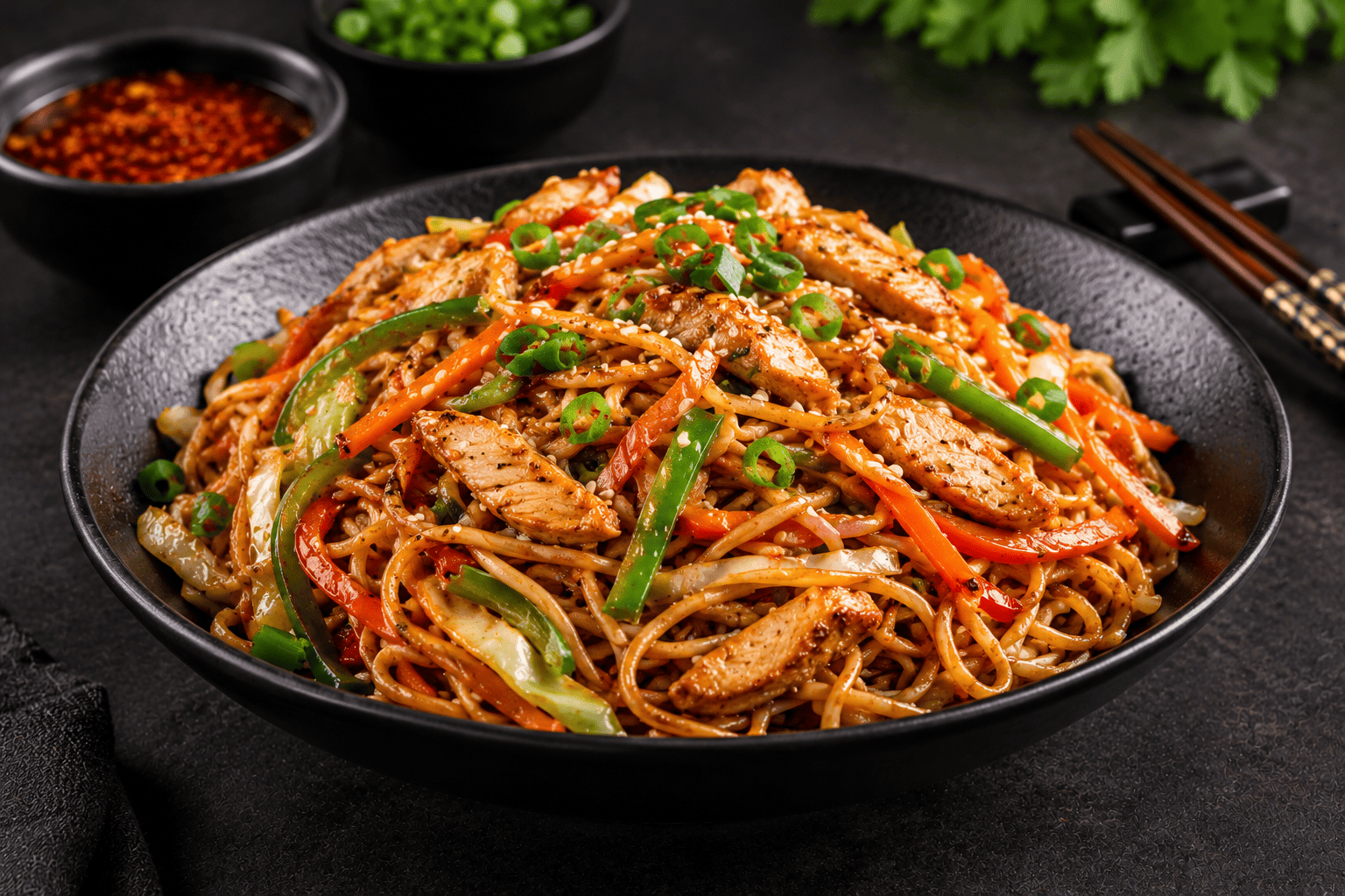 Delicious Chinese noodles at San Vista restaurant, Manipal